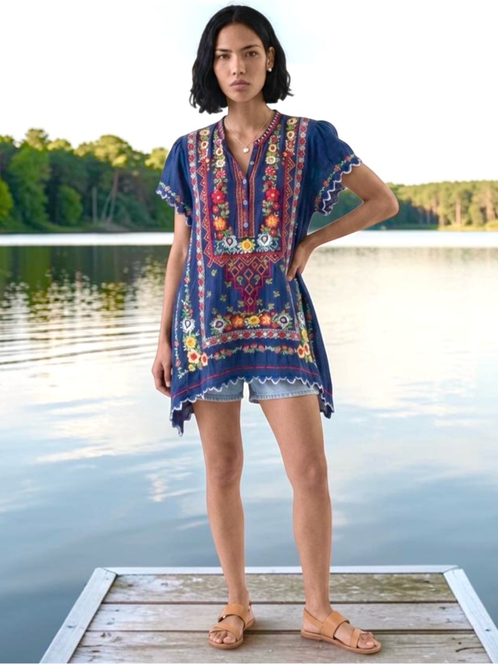 Johnny Was Embroidered Rayon Tunic Top